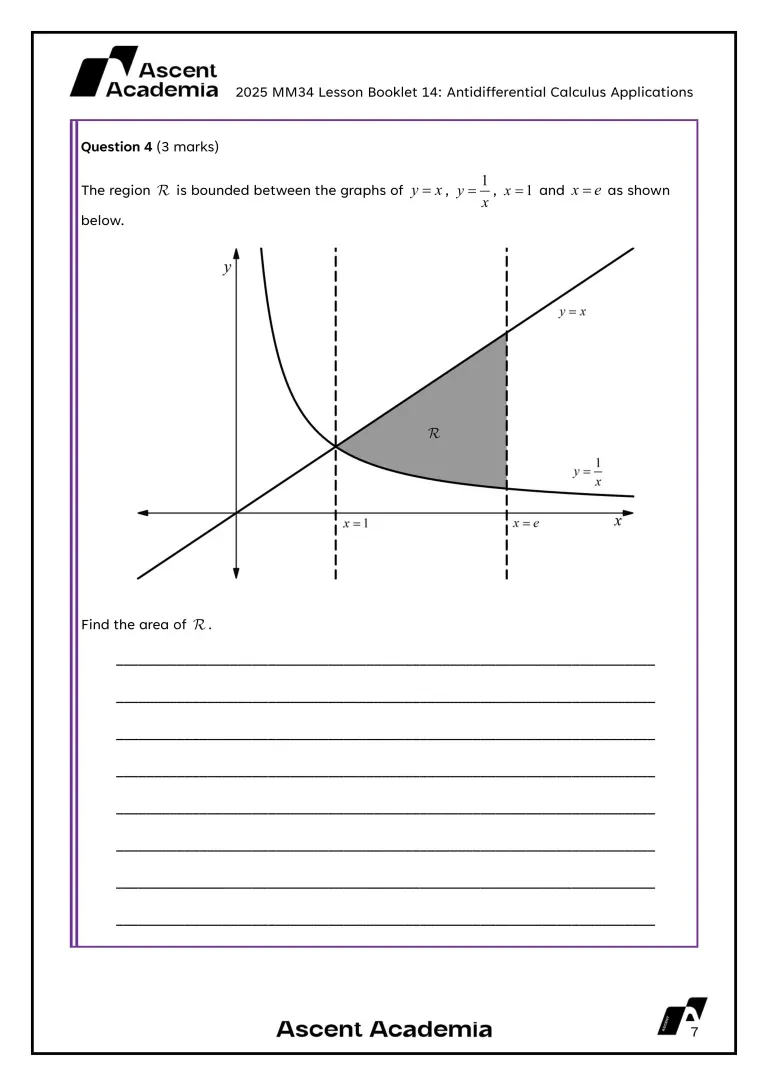 Methods 3/4 booklet question on the area between curves