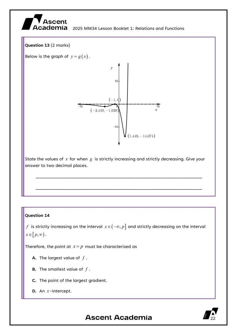 Methods 3/4 booklet question on graphs of functions